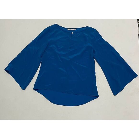 Trina Turk Keyhole Flowy Silk Blouse Blue Small - Picture 12 of 13